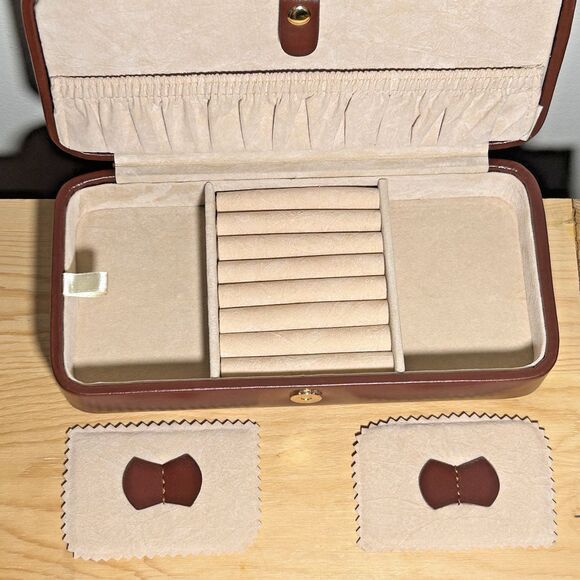 Travel Jewelry Box‎ Organizer Vegan Leather Brown 9X5X3 EUC - Picture 10 of 13
